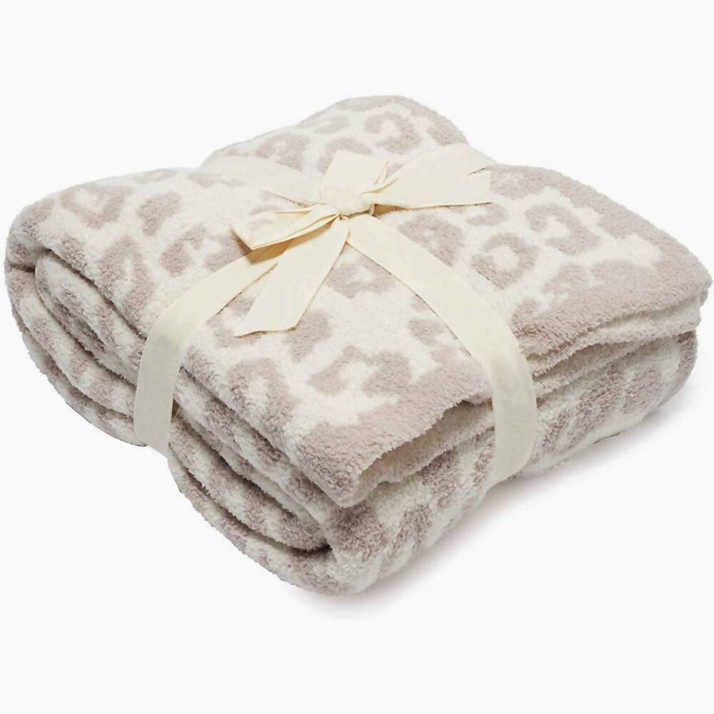 NEW FENNCO STYLES leopard pattern ultra-soft throw blanket in beige